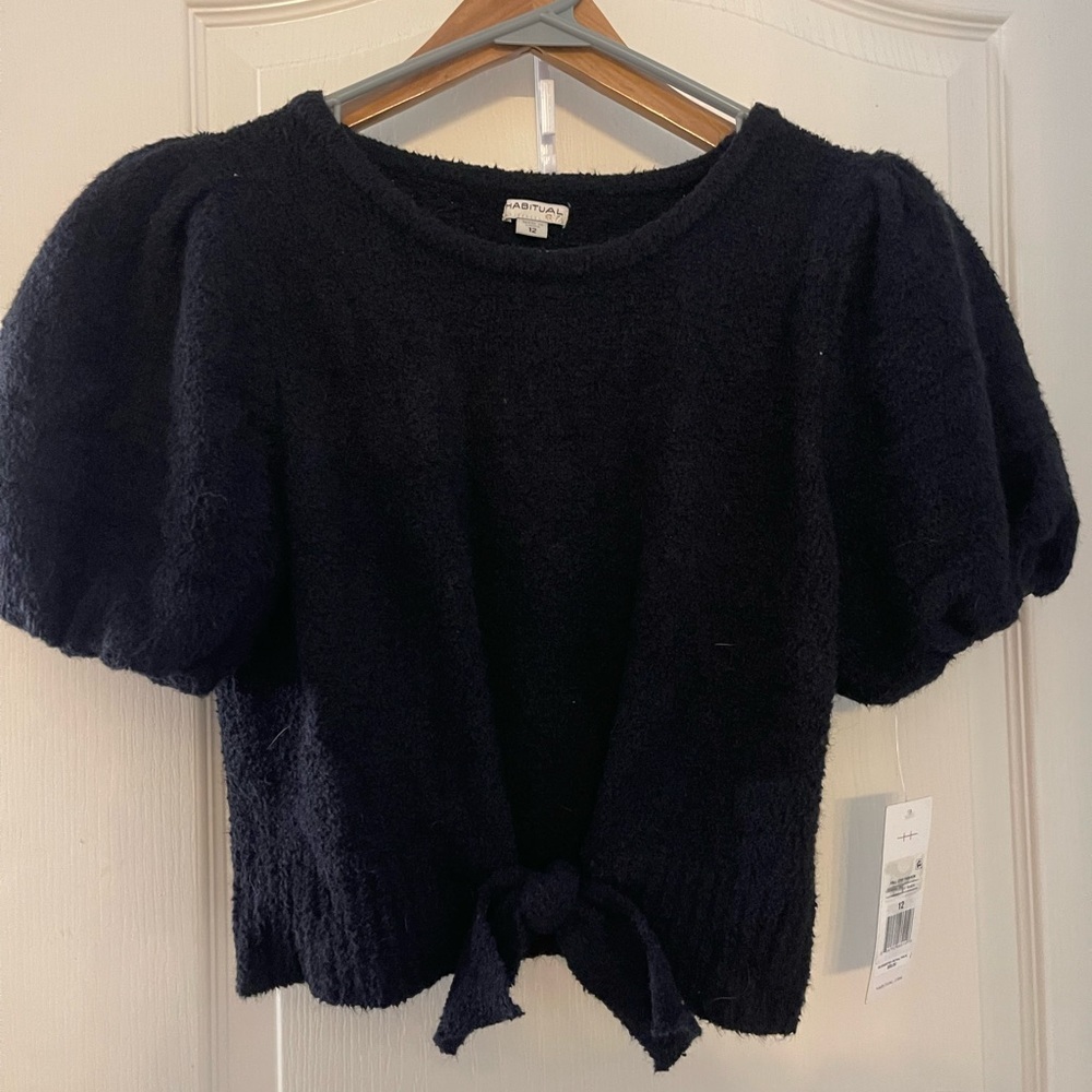 Habitual Black Knit Sweater Top with Puff Sleeves